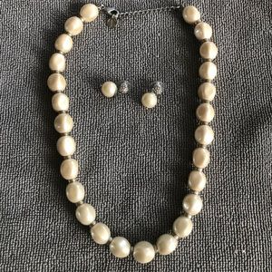 Talbots Faux Pearl and Rhinestone Necklace and Earring Set